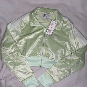 Adidas Light green velvet crop track jacket